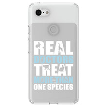 DistinctInk® Clear Shockproof Hybrid Case for Apple iPhone / Samsung Galaxy / Google Pixel - Real Doctors Treat More Than One Species