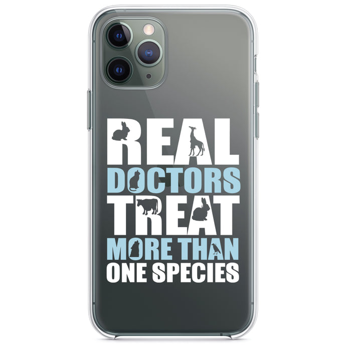 DistinctInk® Clear Shockproof Hybrid Case for Apple iPhone / Samsung Galaxy / Google Pixel - Real Doctors Treat More Than One Species
