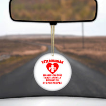 DistinctInk® Hanging Ceramic Christmas Tree Ornament with Gold String - Great Gift / Present - 2 3/4 inch Diameter - Vets Cure Crazy Animals But Can't Fix Stupid