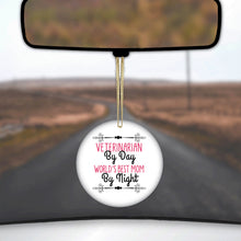 DistinctInk® Hanging Ceramic Christmas Tree Ornament with Gold String - Great Gift / Present - 2 3/4 inch Diameter - Vet By Day, Best Mom By Night