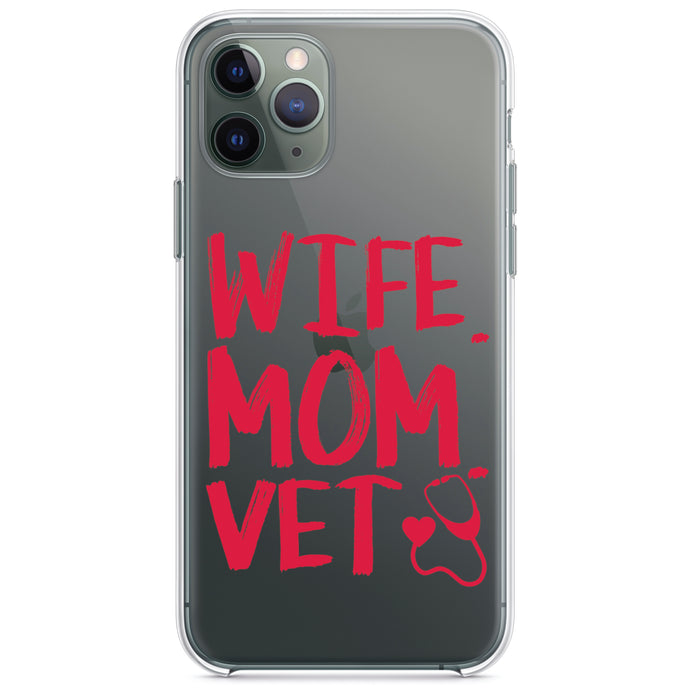 DistinctInk® Clear Shockproof Hybrid Case for Apple iPhone / Samsung Galaxy / Google Pixel - Wife. Mom. Vet.