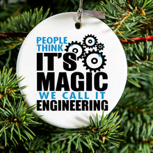 DistinctInk® Hanging Ceramic Christmas Tree Ornament with Gold String - Great Gift / Present - 2 3/4 inch Diameter - People Think It's Magic It's Engineering