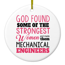 DistinctInk® Hanging Ceramic Christmas Tree Ornament with Gold String - Great Gift / Present - 2 3/4 inch Diameter - Strongest Women are Mechanical Engineers