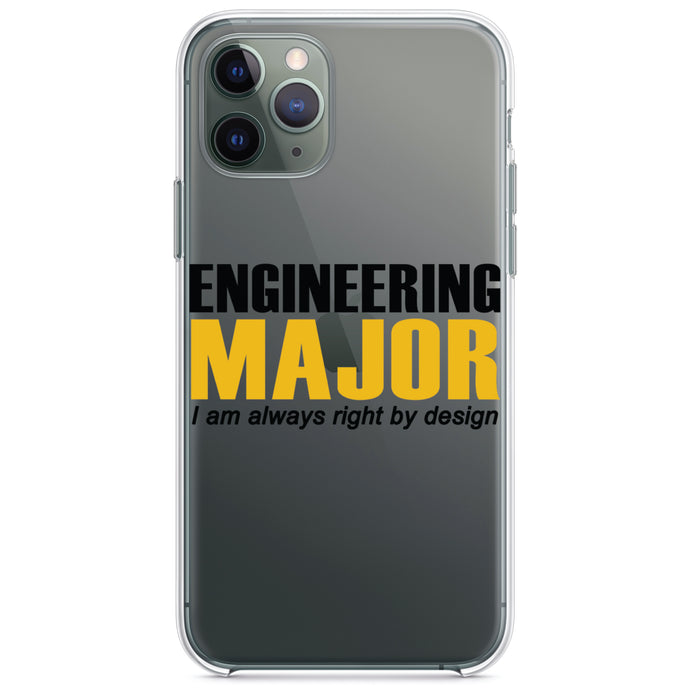 DistinctInk® Clear Shockproof Hybrid Case for Apple iPhone / Samsung Galaxy / Google Pixel - Engineering Major Always Right By Design