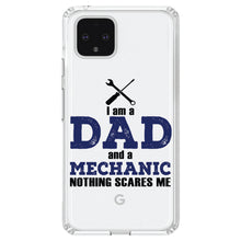 DistinctInk® Clear Shockproof Hybrid Case for Apple iPhone / Samsung Galaxy / Google Pixel - Dad and Mechanic - Nothing Scares Me