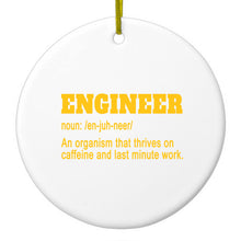 DistinctInk® Hanging Ceramic Christmas Tree Ornament with Gold String - Great Gift / Present - 2 3/4 inch Diameter - Engineer Definition - Caffeine and Last Minute