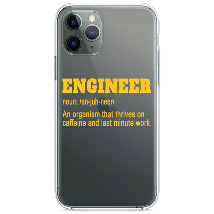 DistinctInk® Clear Shockproof Hybrid Case for Apple iPhone / Samsung Galaxy / Google Pixel - Engineer Definition - Caffeine and Last Minute