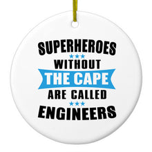 DistinctInk® Hanging Ceramic Christmas Tree Ornament with Gold String - Great Gift / Present - 2 3/4 inch Diameter - Superheroes Without Cape are Engineers