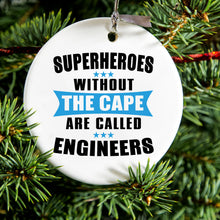 DistinctInk® Hanging Ceramic Christmas Tree Ornament with Gold String - Great Gift / Present - 2 3/4 inch Diameter - Superheroes Without Cape are Engineers