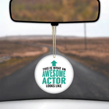 DistinctInk® Hanging Ceramic Christmas Tree Ornament with Gold String - Great Gift / Present - 2 3/4 inch Diameter - This Is What An Awesome Actor Looks Like