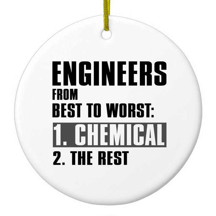 DistinctInk® Hanging Ceramic Christmas Tree Ornament with Gold String - Great Gift / Present - 2 3/4 inch Diameter - Chemical Engineers are the Best