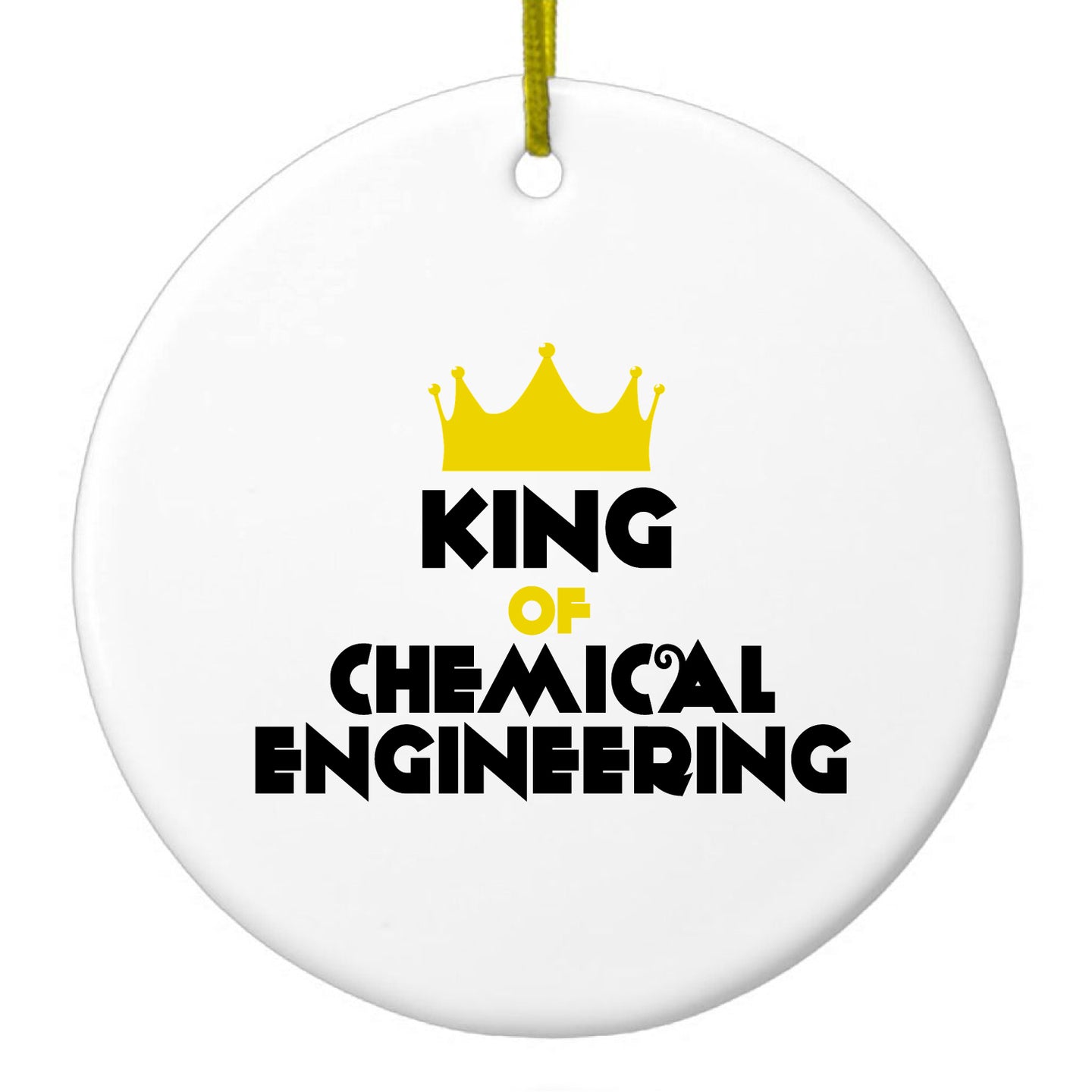 DistinctInk® Hanging Ceramic Christmas Tree Ornament with Gold String - Great Gift / Present - 2 3/4 inch Diameter - King of Chemical Engineering