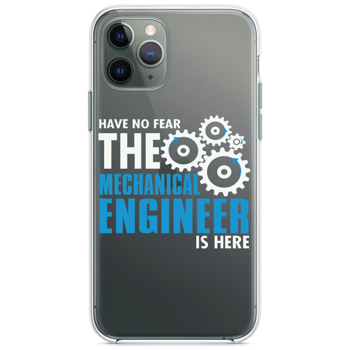 DistinctInk® Clear Shockproof Hybrid Case for Apple iPhone / Samsung Galaxy / Google Pixel - No Fear Mechanical Engineer is Here