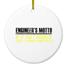 DistinctInk® Hanging Ceramic Christmas Tree Ornament with Gold String - Great Gift / Present - 2 3/4 inch Diameter - Engineer's Motto If Isn't Broken Fix It