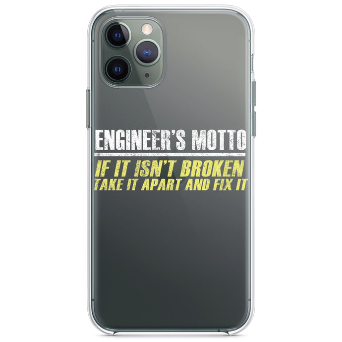 DistinctInk® Clear Shockproof Hybrid Case for Apple iPhone / Samsung Galaxy / Google Pixel - Engineer's Motto If Isn't Broken Fix It