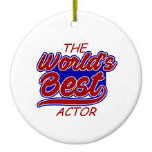 DistinctInk® Hanging Ceramic Christmas Tree Ornament with Gold String - Great Gift / Present - 2 3/4 inch Diameter - The World's Best Actor