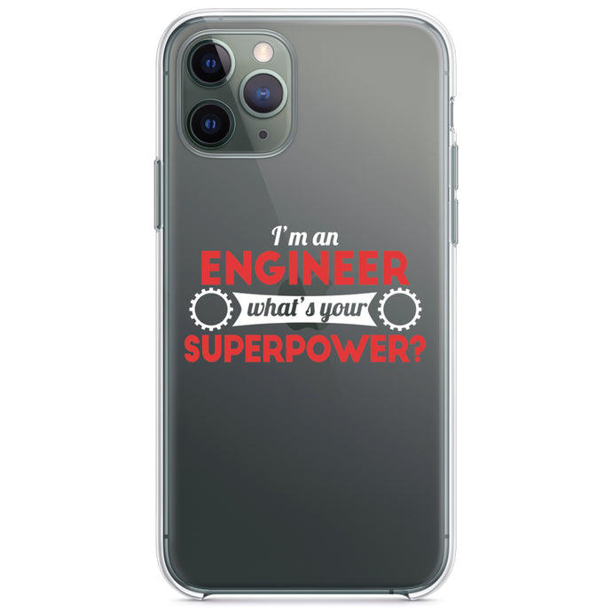 DistinctInk® Clear Shockproof Hybrid Case for Apple iPhone / Samsung Galaxy / Google Pixel - I'm an Engineer What's Your Superpower