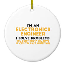 DistinctInk® Hanging Ceramic Christmas Tree Ornament with Gold String - Great Gift / Present - 2 3/4 inch Diameter - I'm an Electronics Engineer I Solve Problems