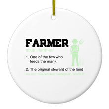 DistinctInk® Hanging Ceramic Christmas Tree Ornament with Gold String - Great Gift / Present - 2 3/4 inch Diameter - Farmer Definition - Few Who Feeds Many