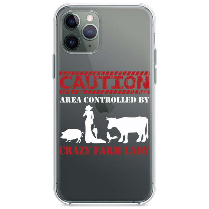 DistinctInk® Clear Shockproof Hybrid Case for Apple iPhone / Samsung Galaxy / Google Pixel - Area Controlled By Crazy Farm Lady