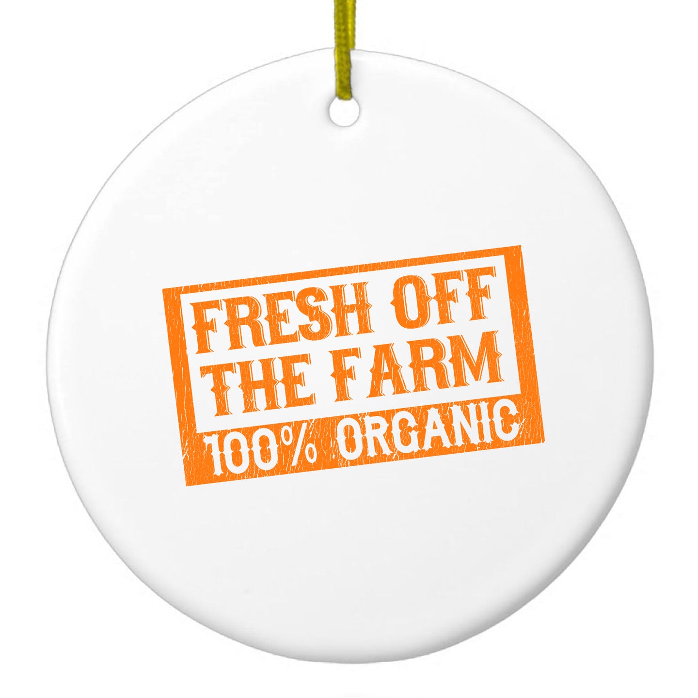DistinctInk® Hanging Ceramic Christmas Tree Ornament with Gold String - Great Gift / Present - 2 3/4 inch Diameter - Fresh Off the Farm 100% Organic