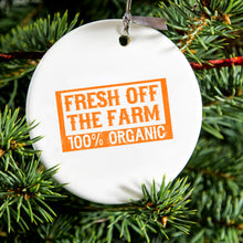 DistinctInk® Hanging Ceramic Christmas Tree Ornament with Gold String - Great Gift / Present - 2 3/4 inch Diameter - Fresh Off the Farm 100% Organic