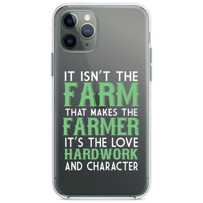 DistinctInk® Clear Shockproof Hybrid Case for Apple iPhone / Samsung Galaxy / Google Pixel - Hard Work & Character Make the Farmer