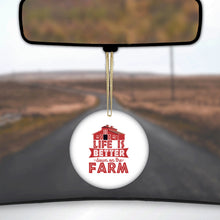 DistinctInk® Hanging Ceramic Christmas Tree Ornament with Gold String - Great Gift / Present - 2 3/4 inch Diameter - Life is Better Down on the Farm