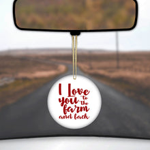 DistinctInk® Hanging Ceramic Christmas Tree Ornament with Gold String - Great Gift / Present - 2 3/4 inch Diameter - I Love You To The Farm And Back