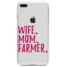 DistinctInk® Clear Shockproof Hybrid Case for Apple iPhone / Samsung Galaxy / Google Pixel - Wife. Mom. Farmer.