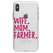 DistinctInk® Clear Shockproof Hybrid Case for Apple iPhone / Samsung Galaxy / Google Pixel - Wife. Mom. Farmer.
