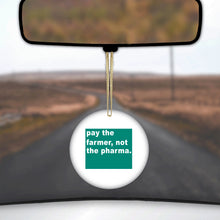 DistinctInk® Hanging Ceramic Christmas Tree Ornament with Gold String - Great Gift / Present - 2 3/4 inch Diameter - Pay the Farmer, Not the Pharma.