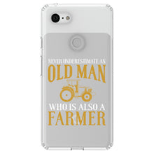 DistinctInk® Clear Shockproof Hybrid Case for Apple iPhone / Samsung Galaxy / Google Pixel - Never Underestimate Old Man Farmer