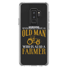 DistinctInk® Clear Shockproof Hybrid Case for Apple iPhone / Samsung Galaxy / Google Pixel - Never Underestimate Old Man Farmer
