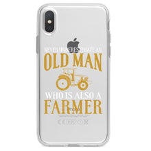DistinctInk® Clear Shockproof Hybrid Case for Apple iPhone / Samsung Galaxy / Google Pixel - Never Underestimate Old Man Farmer