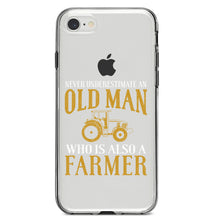 DistinctInk® Clear Shockproof Hybrid Case for Apple iPhone / Samsung Galaxy / Google Pixel - Never Underestimate Old Man Farmer