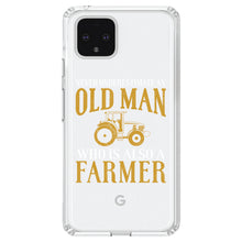 DistinctInk® Clear Shockproof Hybrid Case for Apple iPhone / Samsung Galaxy / Google Pixel - Never Underestimate Old Man Farmer