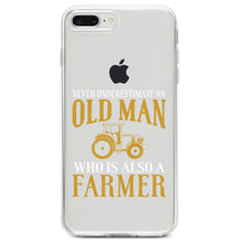 DistinctInk® Clear Shockproof Hybrid Case for Apple iPhone / Samsung Galaxy / Google Pixel - Never Underestimate Old Man Farmer