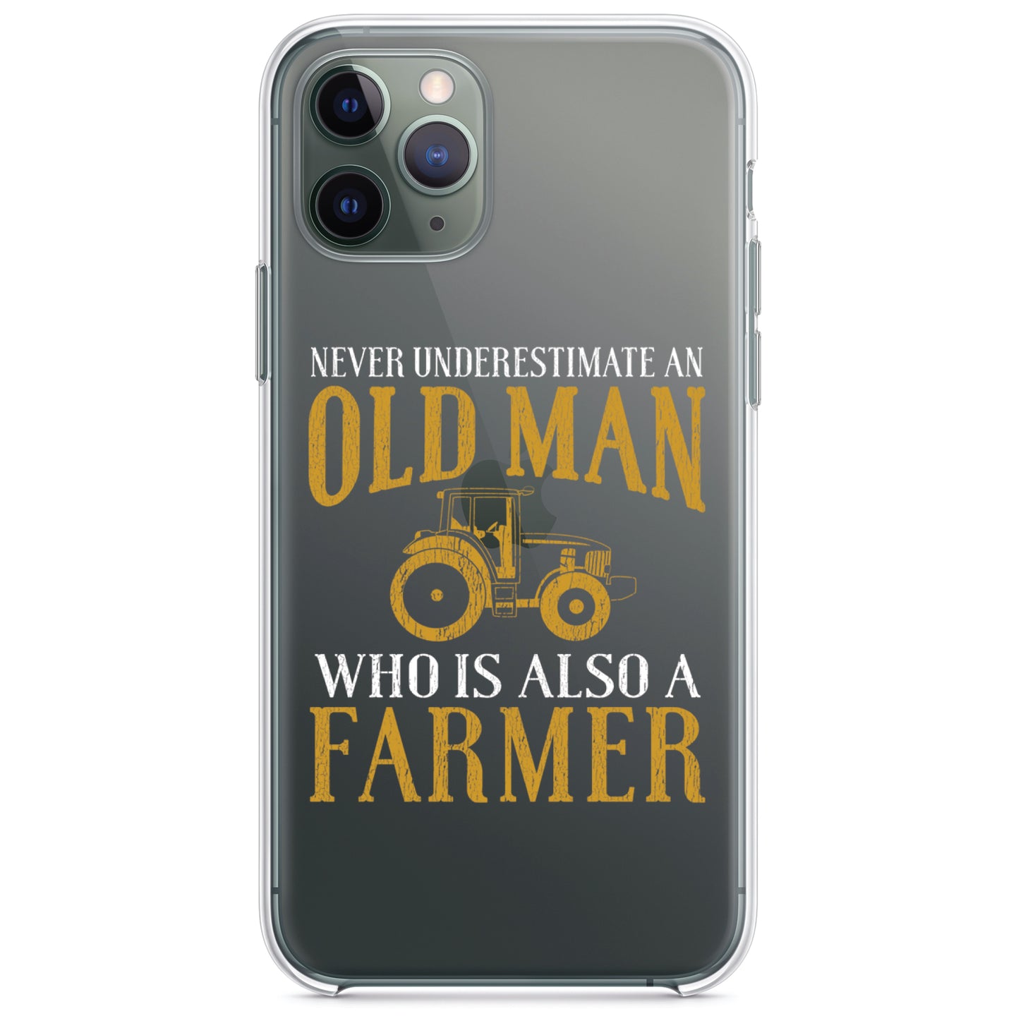 DistinctInk® Clear Shockproof Hybrid Case for Apple iPhone / Samsung Galaxy / Google Pixel - Never Underestimate Old Man Farmer