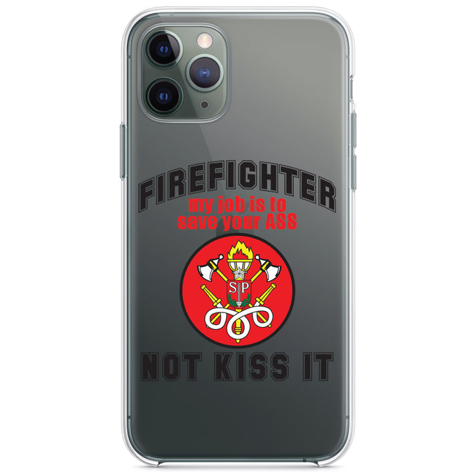 DistinctInk® Clear Shockproof Hybrid Case for Apple iPhone / Samsung Galaxy / Google Pixel - Firefighter - Job is to Save You