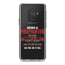 DistinctInk® Clear Shockproof Hybrid Case for Apple iPhone / Samsung Galaxy / Google Pixel - Being a Firefighter is Like Riding A Bike On Fire