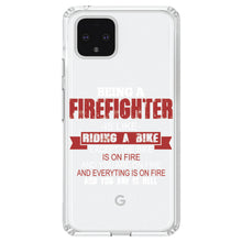 DistinctInk® Clear Shockproof Hybrid Case for Apple iPhone / Samsung Galaxy / Google Pixel - Being a Firefighter is Like Riding A Bike On Fire