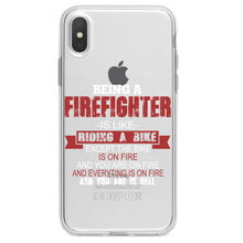 DistinctInk® Clear Shockproof Hybrid Case for Apple iPhone / Samsung Galaxy / Google Pixel - Being a Firefighter is Like Riding A Bike On Fire