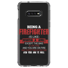 DistinctInk® Clear Shockproof Hybrid Case for Apple iPhone / Samsung Galaxy / Google Pixel - Being a Firefighter is Like Riding A Bike On Fire