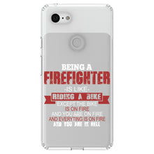 DistinctInk® Clear Shockproof Hybrid Case for Apple iPhone / Samsung Galaxy / Google Pixel - Being a Firefighter is Like Riding A Bike On Fire