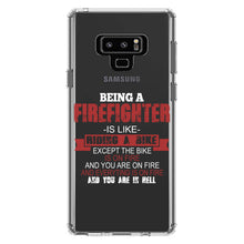 DistinctInk® Clear Shockproof Hybrid Case for Apple iPhone / Samsung Galaxy / Google Pixel - Being a Firefighter is Like Riding A Bike On Fire