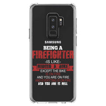 DistinctInk® Clear Shockproof Hybrid Case for Apple iPhone / Samsung Galaxy / Google Pixel - Being a Firefighter is Like Riding A Bike On Fire