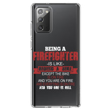 DistinctInk® Clear Shockproof Hybrid Case for Apple iPhone / Samsung Galaxy / Google Pixel - Being a Firefighter is Like Riding A Bike On Fire