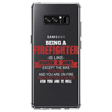 DistinctInk® Clear Shockproof Hybrid Case for Apple iPhone / Samsung Galaxy / Google Pixel - Being a Firefighter is Like Riding A Bike On Fire