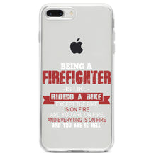DistinctInk® Clear Shockproof Hybrid Case for Apple iPhone / Samsung Galaxy / Google Pixel - Being a Firefighter is Like Riding A Bike On Fire